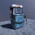 Old Rustic Blue Gas Pump With Weathered Surface Fuel Hose And Concrete Ground