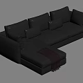 Modern Black Leather Sectional Sofa With Multiple Cushions And Throw Blanket 3d model