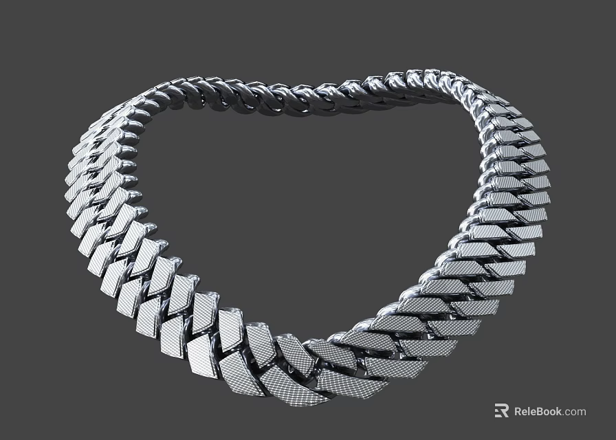 Silver Chain Necklace with Geometric Link Pattern Stylish Modern Jewelry Accessory 3d model 