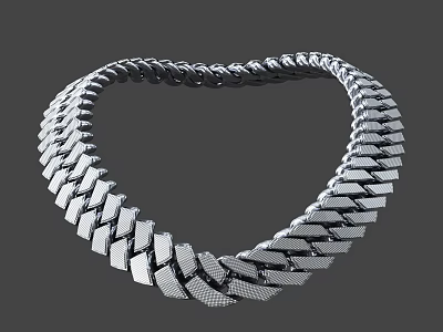 Silver Chain Necklace with Geometric Link Pattern Stylish Modern Jewelry Accessory 3d model