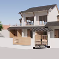 Two Story Homestay Building Featuring Black Tiled Roof Balcony And Wooden Gate