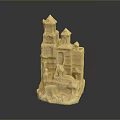 Handcrafted Beige Castle Building Cluster Sculpture With Detailed Towers And Windows