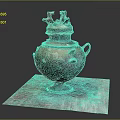 Ancient Bronze Sculpture Vessel Featuring Carved Patterns And Lid Animal Figures