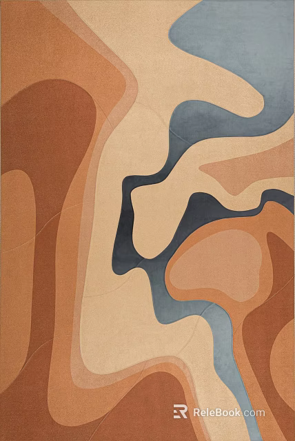 Modern Square Rug With Abstract Organic Shapes In Brown Beige Blue Orange Tones 3d model 