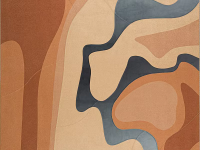 Modern Square Rug With Abstract Organic Shapes In Brown Beige Blue Orange Tones 3d model