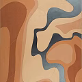 Modern Square Rug With Abstract Organic Shapes In Brown Beige Blue Orange Tones