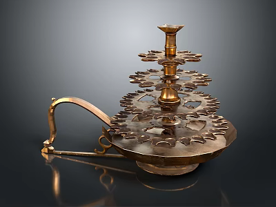 Vintage Brass Candlestick Lamp With Multi Tiered Design And Decorative Carved Base 3d model