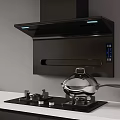 Contemporary Kitchen Featuring Black Range Hood Gas Stove Silver Wok And White Countertop Appliances