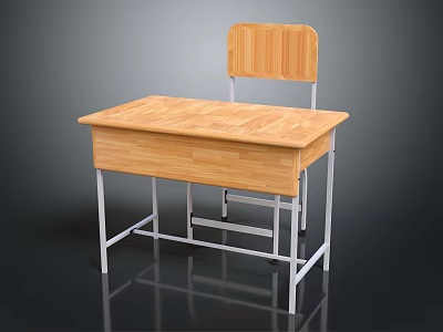 Wooden Student Desk With Metal Frame And Matching Chair Backrest Design 3d model