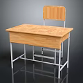 Wooden Student Desk With Metal Frame And Matching Chair Backrest Design