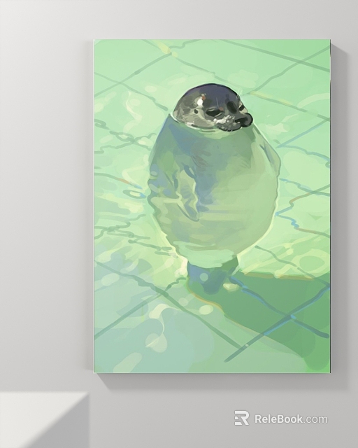 Vibrant Seal Animal Painting with Green Water Surface and Grid Light Shadow 3d model 
