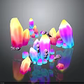 Vibrant Colorful Crystal Structures With Gradient Hues And Small Stones On Reflective Surface