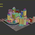 Cartoon City Model Displaying Tall Buildings Roads And Urban Crossroads