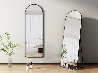 Arched Wall Mounted And Floor Standing Mirrors In Minimalist Room 3d model