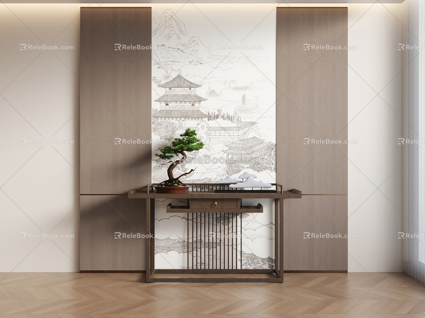 Entrance background wall End view desk background wall model