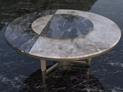 Round Modern Dining Table With Two Tone Marble Top And Sleek Metal Base Design 3d model