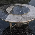 Round Modern Dining Table With Two Tone Marble Top And Sleek Metal Base Design
