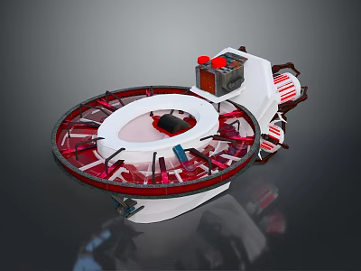 Industrial Circular Machinery 3D Model With Red White Components And Mechanical Parts 3d model