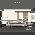 Modern Living Dining Area Interior With Sofa Coffee Table And Bookshelves 3d model