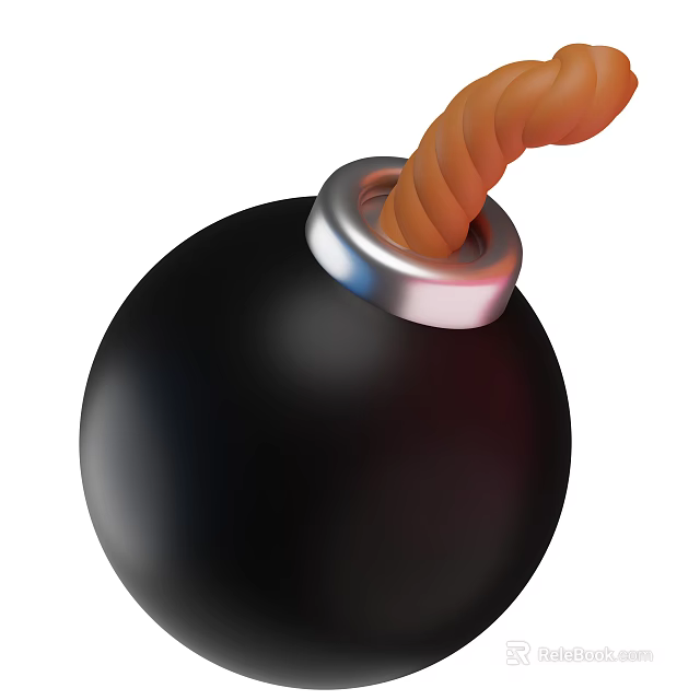 Decorative Ornament Set With Black Spherical Body Silver Metal Ring And Orange Rope 3d model 