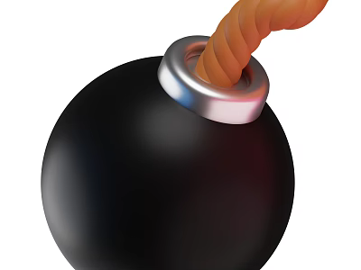 Decorative Ornament Set With Black Spherical Body Silver Metal Ring And Orange Rope 3d model
