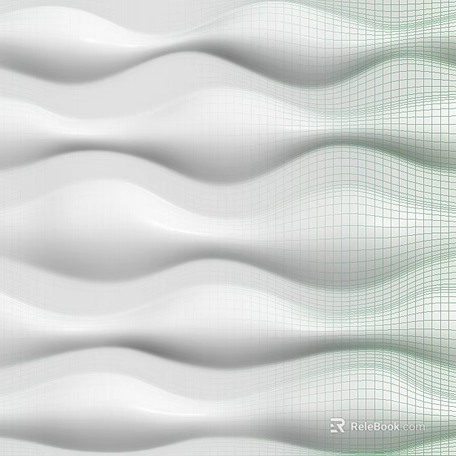 Wavy White Wall with Modern Green Grid Pattern and Textured Surface Design 3d model 
