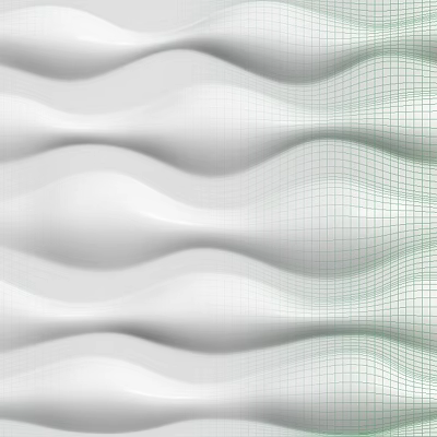 Wavy White Wall with Modern Green Grid Pattern and Textured Surface Design 3d model