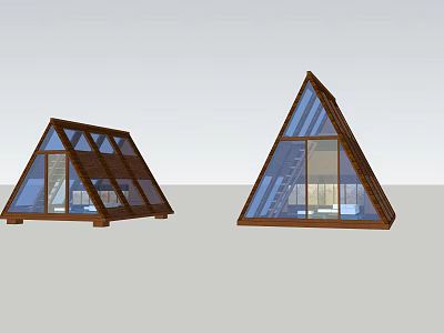 Triangular Roof Wooden Houses With Large Glass Windows And Dual Modern Design 3d model