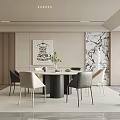 Modern Restaurant Interior Features Round Table Dining Chairs Beige Walls Marble Decor And Green Plant