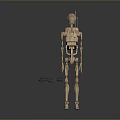 Detailed Wooden Humanoid Robot With Mechanical Structure Standing Next To Gun
