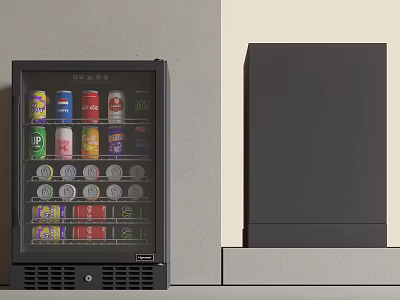 Black Small Beverage Refrigerator With Glass Door For Canned Drinks Storage 3d model