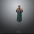 Traditional Folk Costume Featuring Green Pleated Dress Red Hat And Floral Embroidery