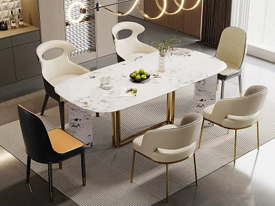 Modern Luxury Dining Restaurant Space With Exquisite Marble Dining Table And Stylish Comfortable Upholstered Chairs 3d model