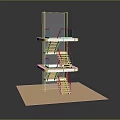 Modern Layered Stairs Model With Wooden Steps And Transparent Materials On Beige Base