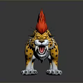 3D Rendered Cheetah With Red Flame Mane Red Tail Tip Yellow Spotted Body White Paws