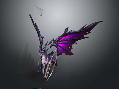 Mythical Fantasy Dragon Character With Purple Black Wings And Metallic Body In Game 3d model