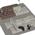 Modern Modular Multi Person Sofa in Brown White with Plush Cushions and Side Table 3d model