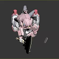 Pink Robot Figure Holding Large Black Guitar With Detailed Mechanical Design Features
