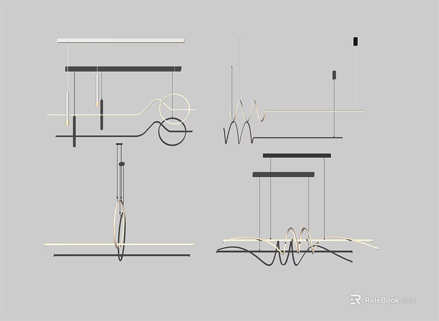 Modern Linear Chandelier Designs With Unique Hanging Structures And Decorative Elements 3d model