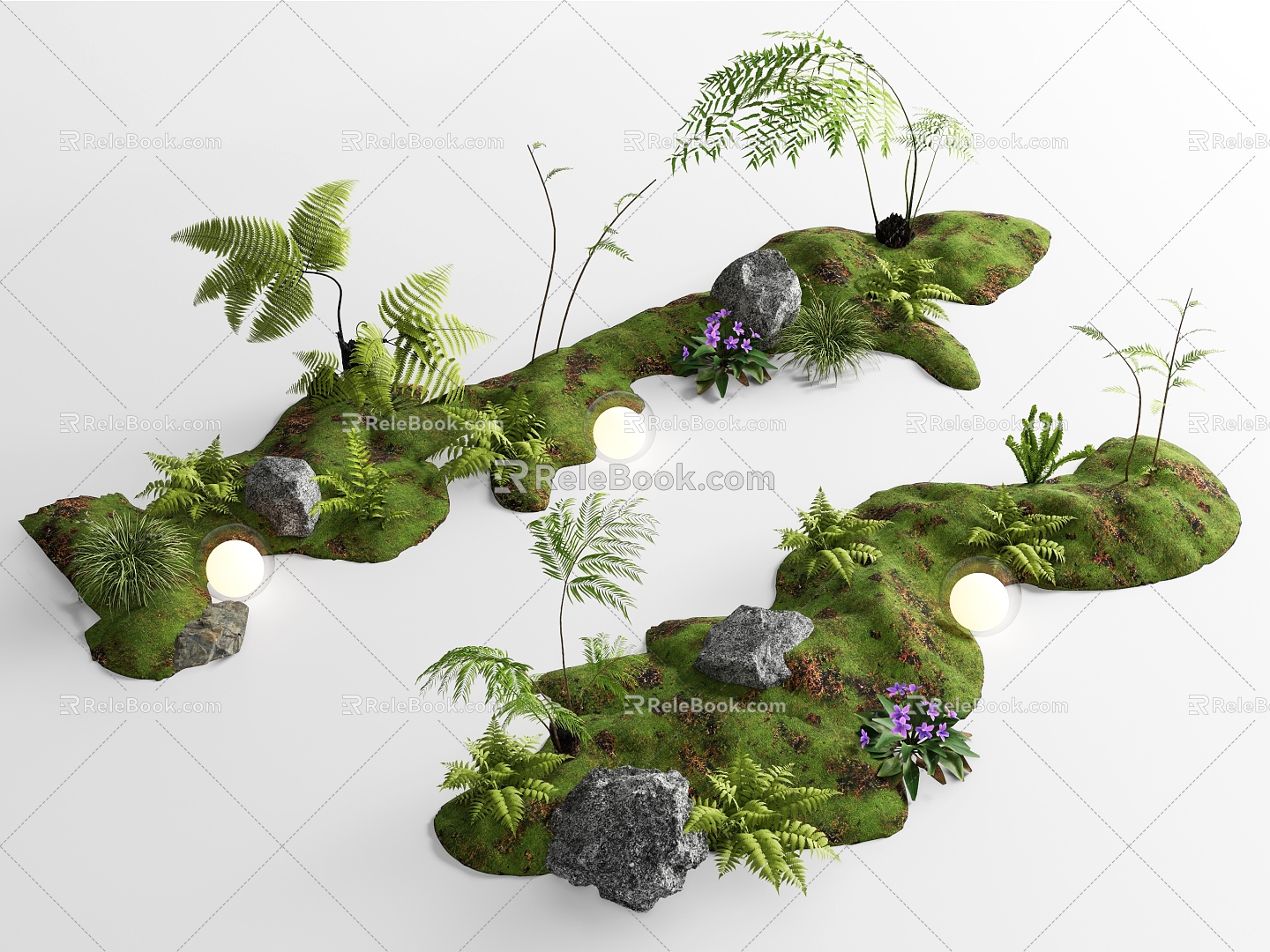 Plant combination Pteridophyte pile Courtyard sketch Green plant Potted plant Flower box Landscape Landscaping Micro-terrain model