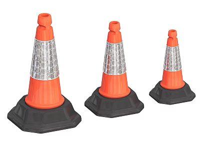 Traffic Cones Orange With Silver Reflective Strips Black Bases Different Sizes For Road Safety 3d model