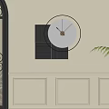 Black White Geometric Clock On Off White Wall With Wrought Iron Arch And Green Plant