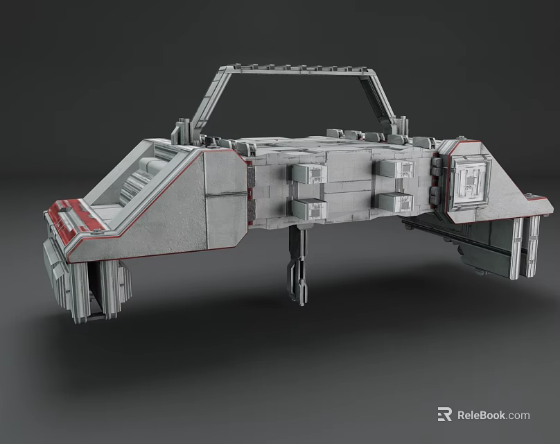 Gray Modular Mechanical Structure With Sci Fi Design Red Accents And Components 3d model 
