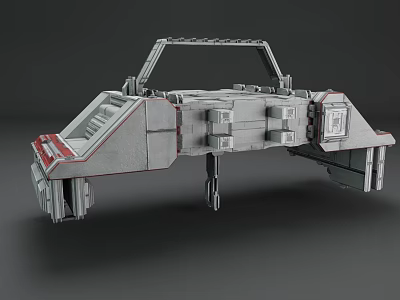 Gray Modular Mechanical Structure With Sci Fi Design Red Accents And Components 3d model