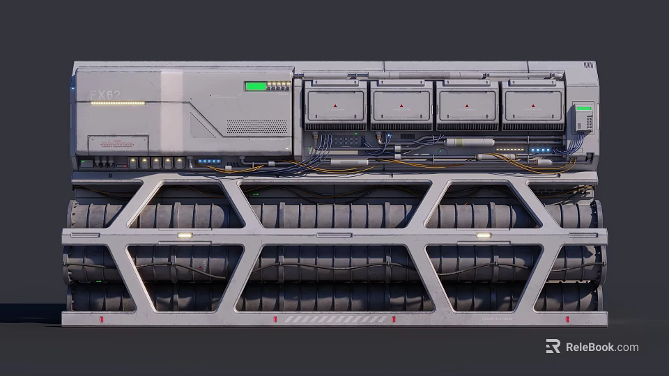Industrial Server Equipment Structure With Metal Frame Rectangular Modules And Cabling 3d model 