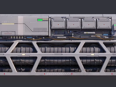 Industrial Server Equipment Structure With Metal Frame Rectangular Modules And Cabling 3d model