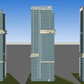 Modern High Rise Buildings With Glass Curtain Walls Surrounded By Green Trees