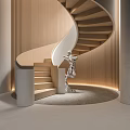 Modern Spiral Staircase Design With Wooden Steps Metal Sculpture And Ambient Lighting