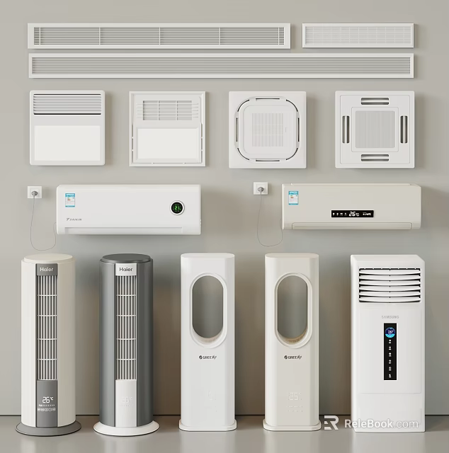 Modern Air Conditioners and Fans Collection With Wall Mounted Floor Standing And Tower Designs 3d model 