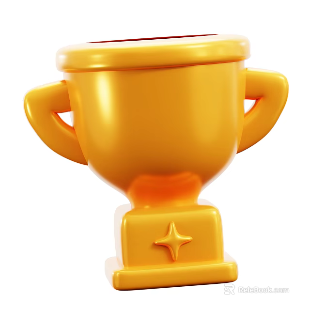 Decorative Ornament Set Featuring Gold Trophy With Handles And Star On Base 3d model 